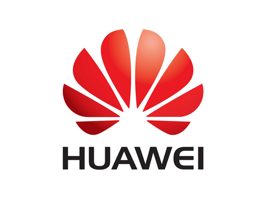 Huawei company logo with red flower icon and black text on white background